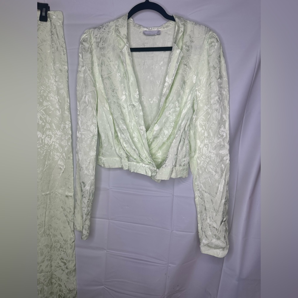 Asos Design Light Green Soft Floral Jacquard Suit 2Piece Coord Matching Set sz8 - Picture 4 of 14